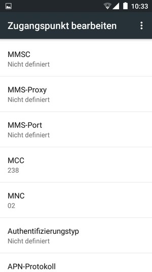 Scrollen Sie nach unten und geben Sie MMS-Informationen ein