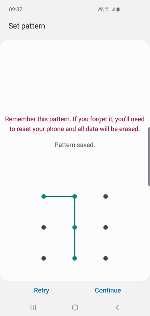 Draw an unlock pattern and select Continue
