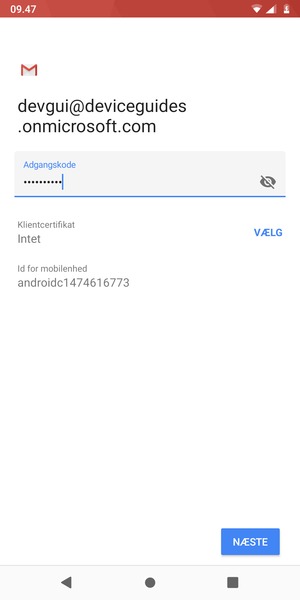 Indtast din adgangskode og vælg NÆSTE