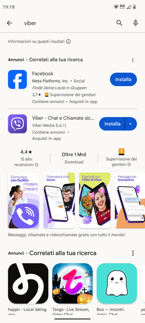 Seleziona l'applicazione
