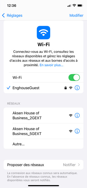 Vous êtes maintenant connecté au réseau Wi-Fi