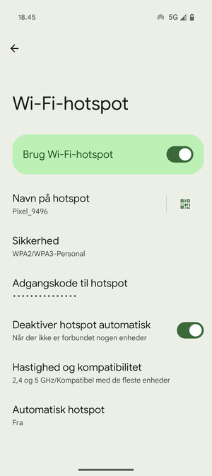 Din telefon er nu sat op til brug som modem