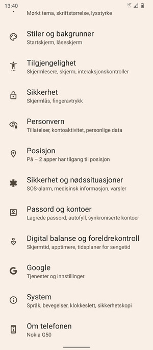 Bla til og velg Passord og kontoer