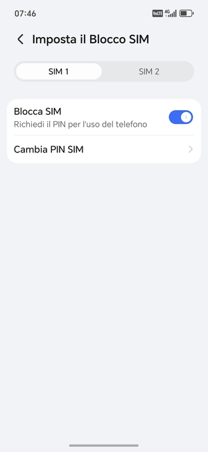 Seleziona SIM 1 o SIM 2  e poi Cambia il PIN della SIM