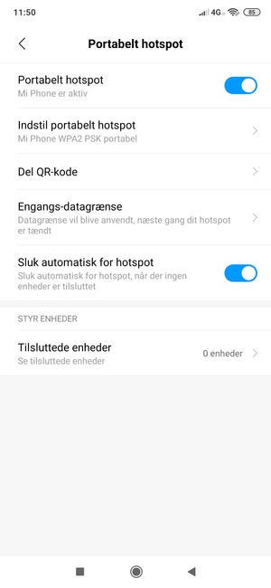 Din telefon er nu sat op til brug som modem