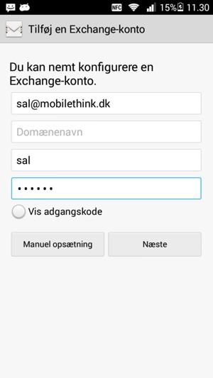 Indtast e-mailadresse, brugernavn og adgangskode. Vælg Næste