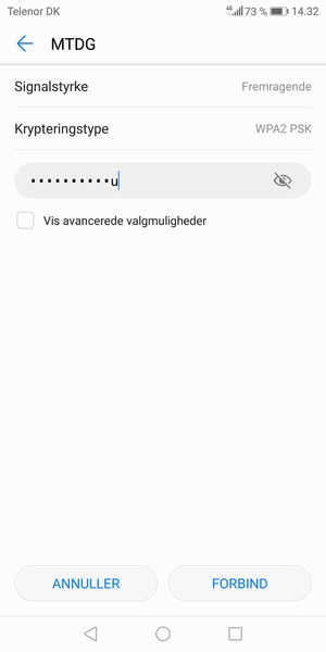 Indtast Wi-Fi adgangskoden og vælg FORBIND