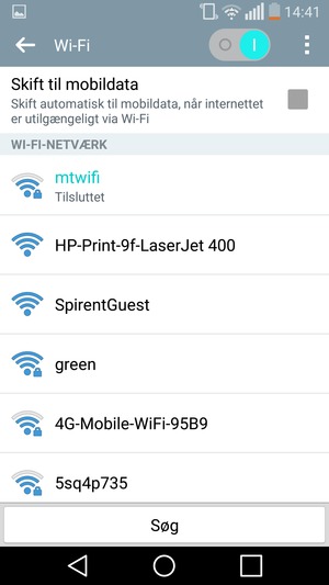 Du er nu tilsluttet Wi-Fi netværket