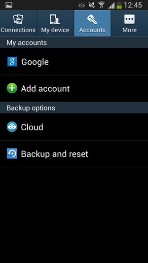 Select Backup and reset