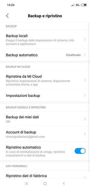 Seleziona Account di backup
