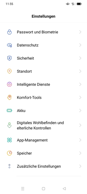 Scrollen Sie und wählen Sie Sicherheit