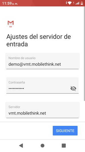 Introduzca Nombre de usuario y la dirección de servidor entrada. Seleccione SIGUIENTE