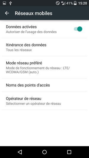 Sélectionnez Itinérance des données