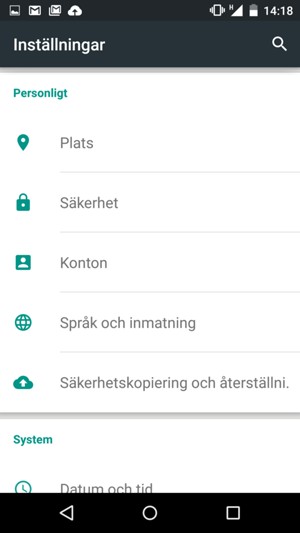 Scrolla till och välj Sákerhetskopiering och återställni.