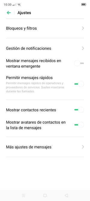 Seleccione Más ajustes de mensajes