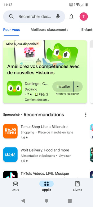 Sélectionnez la barre de Recherche