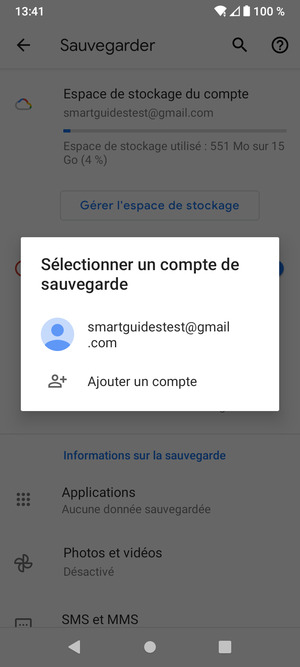 Sélectionnez votre compte de sauvegarde