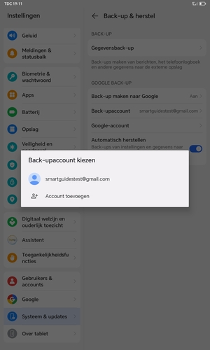 Selecteer uw back-up-account