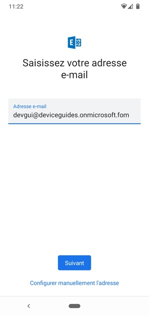 Saisissez votre adresse e-mail et sélectionnez Configurer manuellement l'adresse