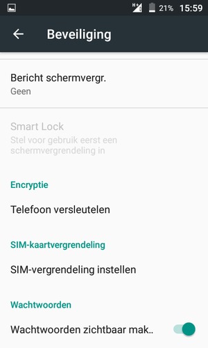 Om de pin voor de simkaart te wijzigen, keert u terug naar het menu Beveiliging en selecteert u SIM-vergrendeling instellen