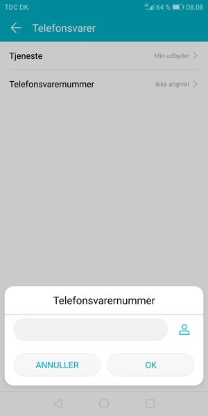 Indtast Telefonsvarernummer og vælg OK