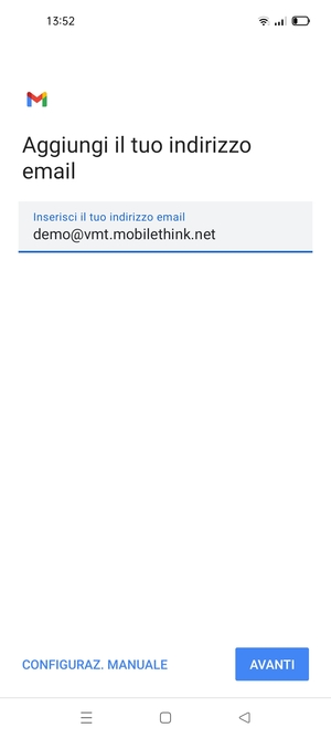 Inserisci il tuo indirizzo email e seleziona AVANTI