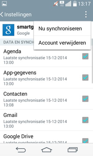 Selecteer de Menu-knop en selecteer Nu synchroniseren