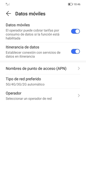 Activar o desactivar Itinerancia de datos