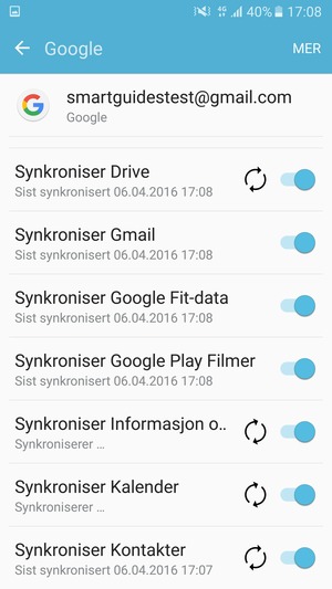 Dine kontakter fra Google vil synkroniseres til smarttelefonen din