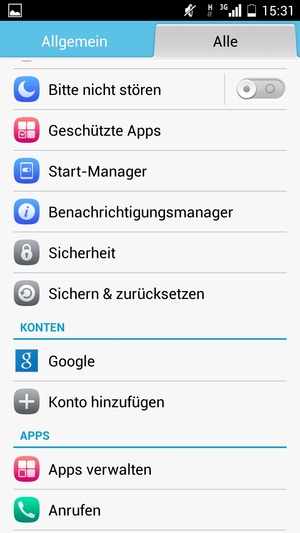 Scrollen Sie und wählen Sie Google
