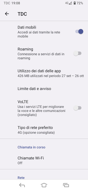 Seleziona Tipo di rete preferito