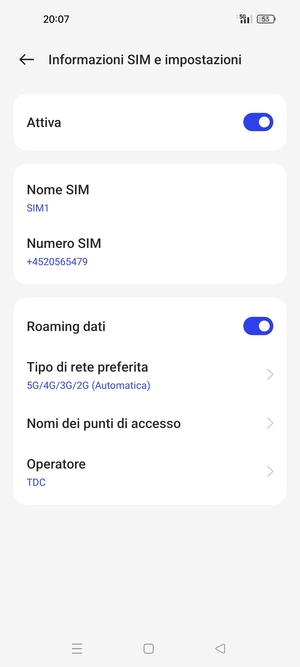 Attiva o disattiva Roaming dati