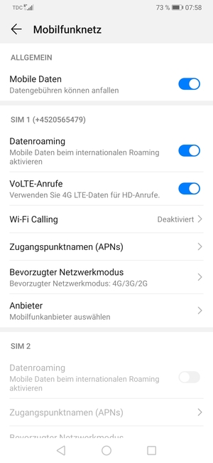 Schalten Sie Datenroaming an oder aus