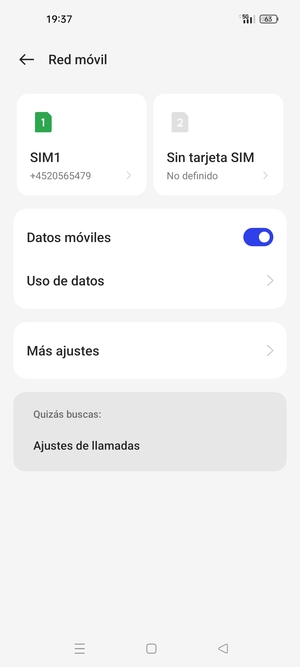 Seleccione SIM1 o SIM2