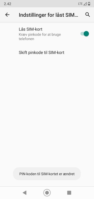 Din Pinkode til SIM-kort er nu ændret