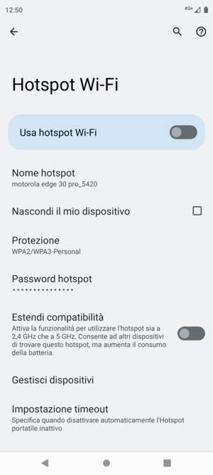 Seleziona Password hotspot