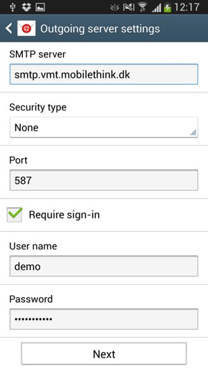 Enter Outgoing server address