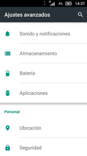 Desplácese y seleccione Batería