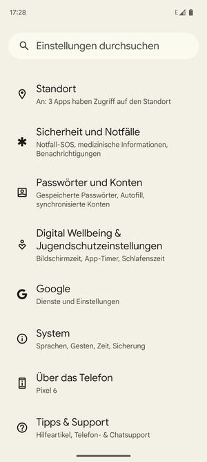 Scrollen Sie und wählen Sie System