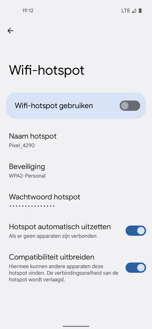 Selecteer Wachtwoord hotspot