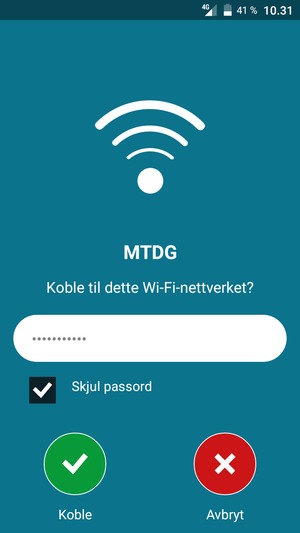 Skriv inn Wi-Fi-passord og velg Koble