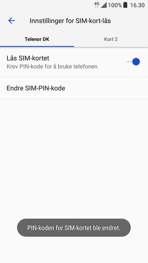 Din PIN-kode for SIM-kort er endret