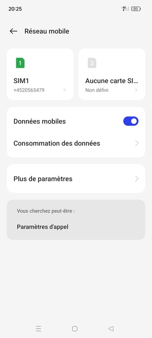 Sélectionnez SIM1 ou SIM2