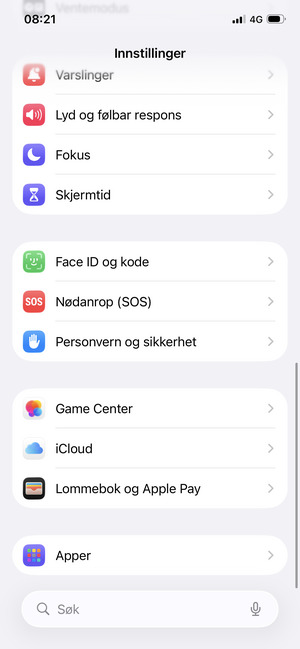 Bla til og velg Face ID og kode