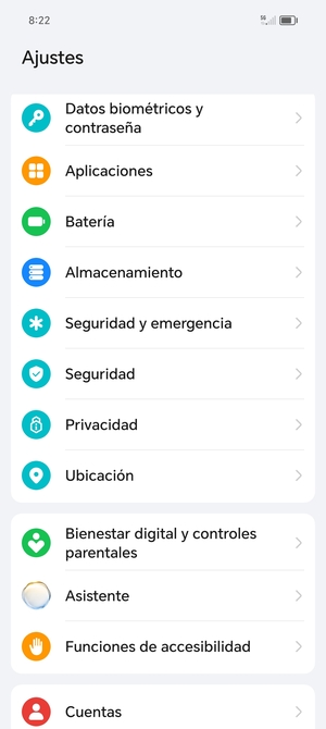 Desplácese y seleccione Seguridad