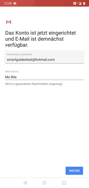 Geben Sie Ihrem Konto einen Namen und geben Sie Ihren Namen ein. Wählen Sie WEITER