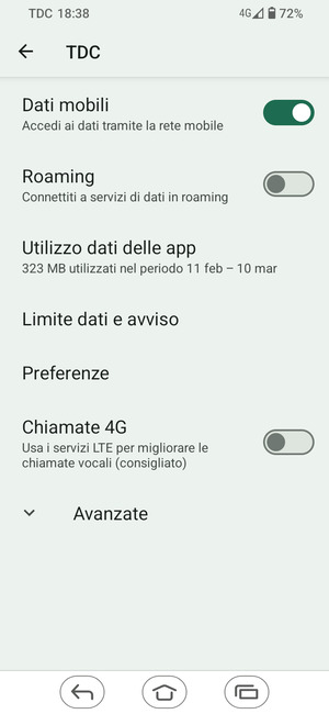 Per modificare la rete, in presenza di problemi, seleziona Avanzate