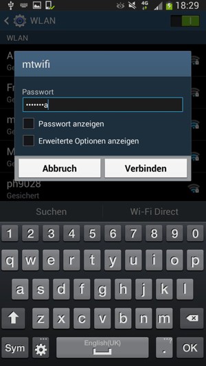 Geben Sie das WLAN-Passwort ein und wählen Sie Verbinden