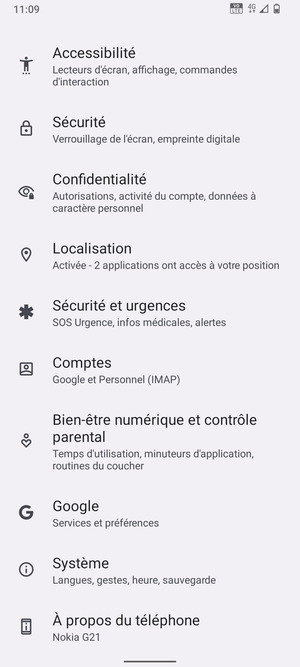 Faites défiler et sélectionnez Comptes