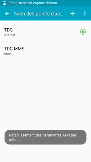 Votre téléphone va être réinitialisé avec les paramètres Internet et MMS par défaut